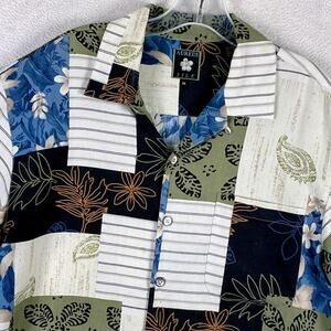 VTG Aureus Silk Hawaiian Shirt Mens M Multicolor Patchwork Loop Collar Aloha
